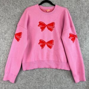 THML Bow Sweater Womens XXL Pink Red Knit Soft Stretch Whimsy Fairy Colorful